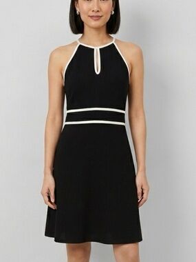 Evan-Picone Black Halter Sheath Dress with Cream Trim Women’s Size 4